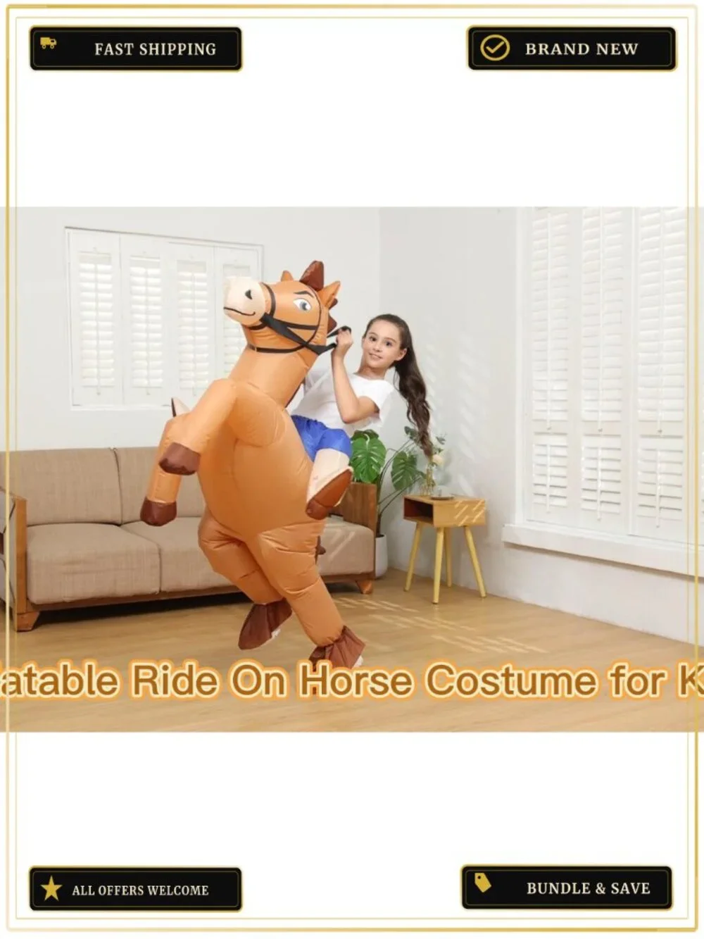 Kids Inflatable Horse Costume with Fan for Halloween Cosplay Party